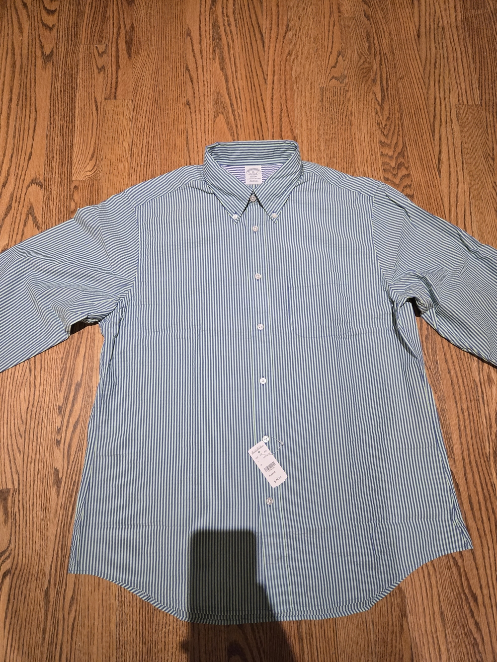 NWT Brooks Brothers Green and White Thin-Striped Button-Down Shirt - XL